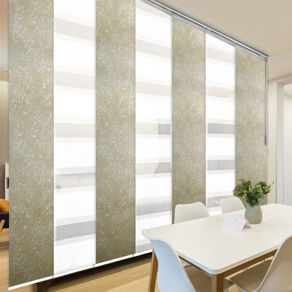 EMOH Sandswept Gleam 110 in. - 153 in. W x 94 in. L Adjustable 7- Panel White Single Rail Panel Track with 23.5 in. Slates