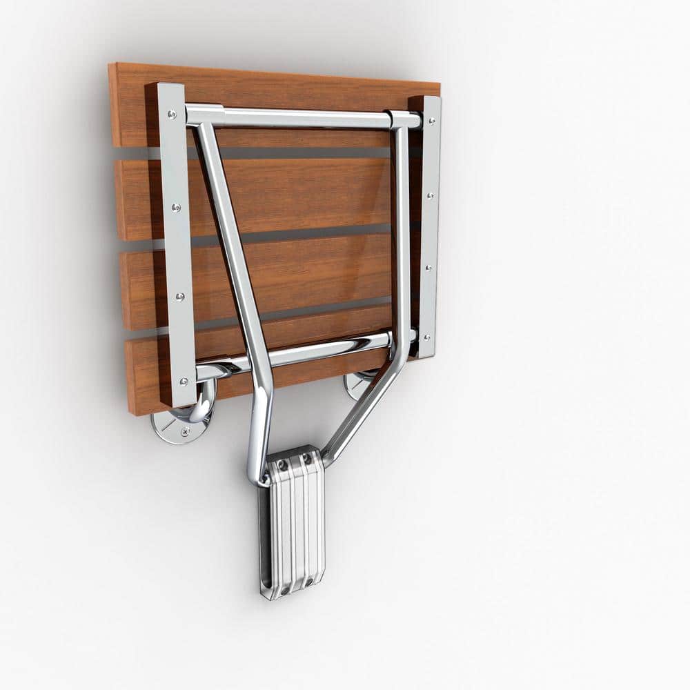 Natural Teak Folding Shower Seat with Chrome Finish