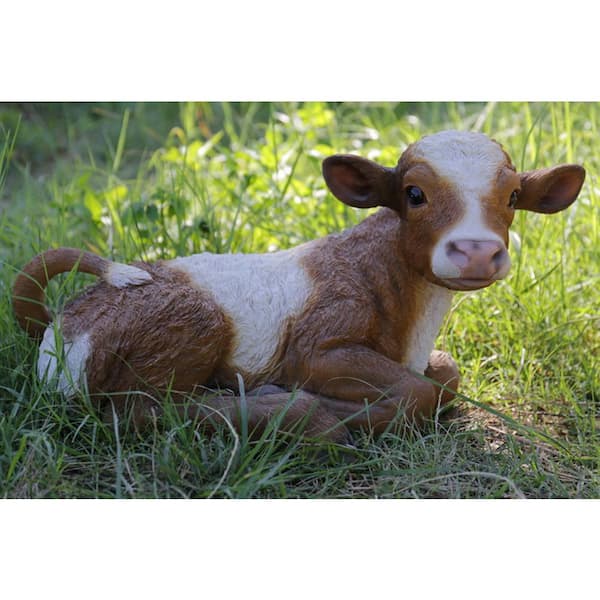 Brown Cow Laying Down Garden Statue