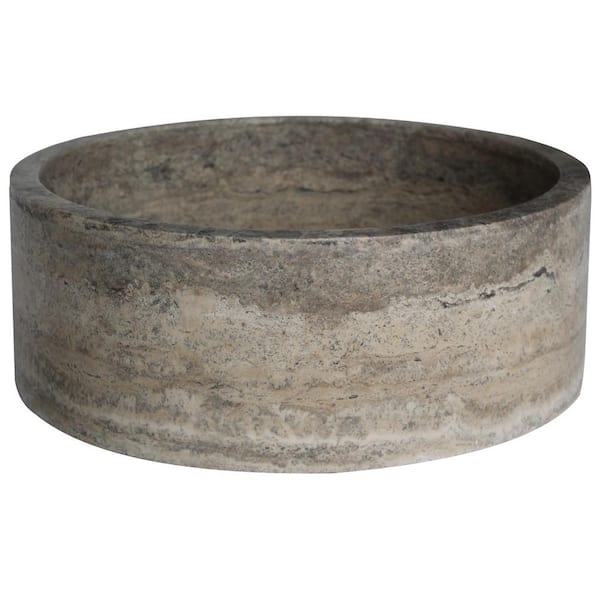TashMart Cylindrical Natural Stone Vessel Sink in Grey