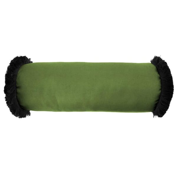 Jordan Manufacturing Sunbrella 7 in. x 20 in. Canvas Gingko Bolster Outdoor Pillow with Black Fringe