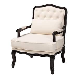 Dion Cream Fabric and Wenge Brown Wood Arm Chair