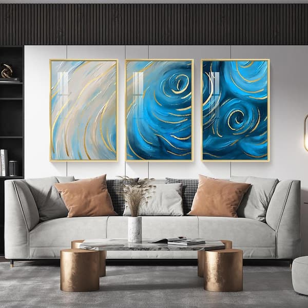 3-Piece Floater Frame Art Print on Canvas Modern Abstract Mountain