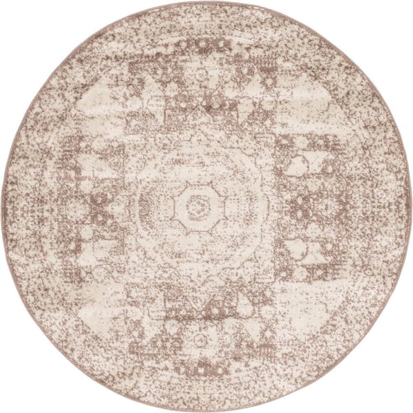 Unique Loom Bromley Wells Light Brown 5 ft. Round Area Rug