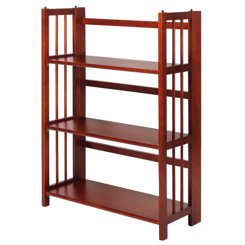 Mahogany 27.5" 3-Shelf Folding Stackable Bookcase