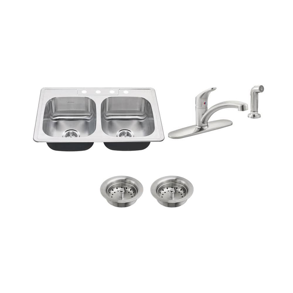 Colony All-in-One Drop-In Stainless Steel 33 in. 4-Hole 50/50 Double Bowl K