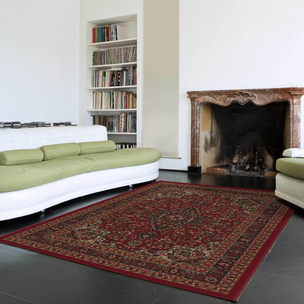 Red Oriental Design Low Pile Non-Slip Area Rug
