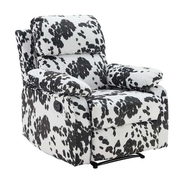 ARTFUL LIVING DESIGN Carina Black Cow Print Polyester Manual Recliner with Pillow Top Arms