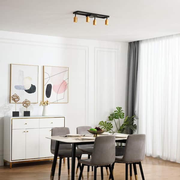 Shura Black and Brass 4-Light Square Ceiling Light with Rotatable Heads, Integrated LED Bulbs, Fixed Track, 3000K, 1820L