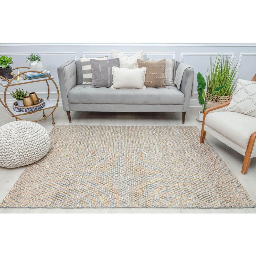 Gray and Beige Diamond Wool 5' x 7' Area Rug