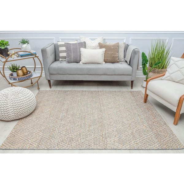Double Diamond Textured Farmhouse Cream 5 ft. x 7 ft. Area Rug
