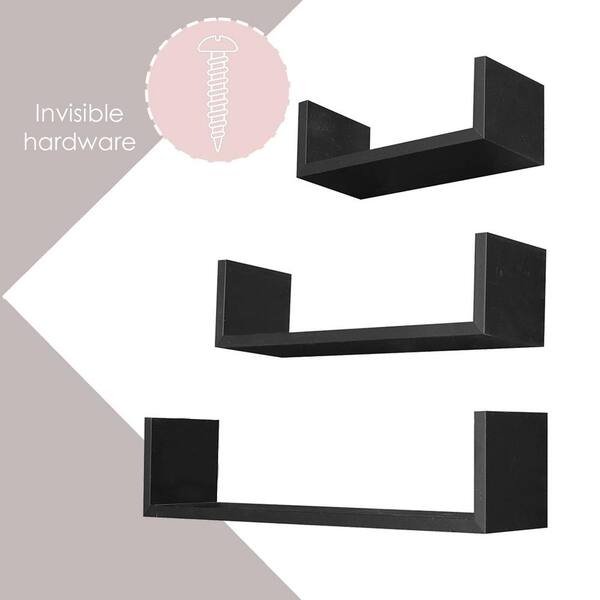 Home Basics Wood Floating Shelf with Key Hooks in Black HDC94950 - The Home  Depot