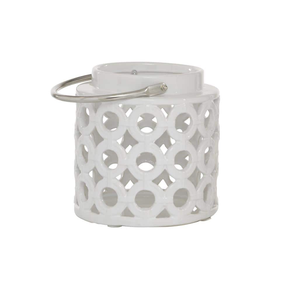 Elegant White Ceramic Hanging Lantern with Geometric Cut-Outs