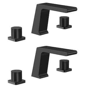 Waterfall 8 in. Deck Mount Double Handle Bathroom Faucet in Matte Black Valve Included (2-Pack)