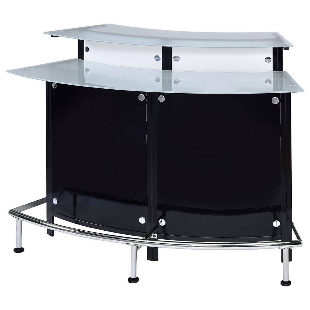 Contemporary Black and Chrome Bar Table with Glass Tops
