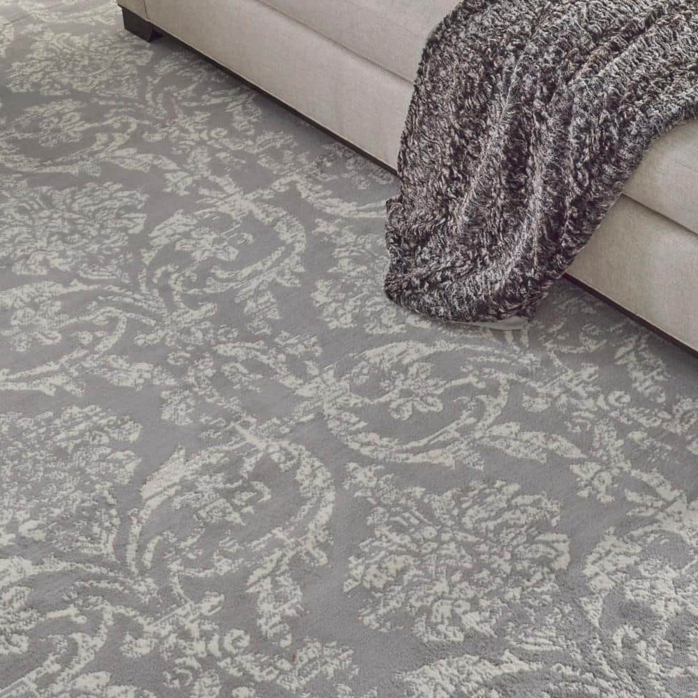 Gray and Ivory Damask Pattern 8' x 10' Area Rug