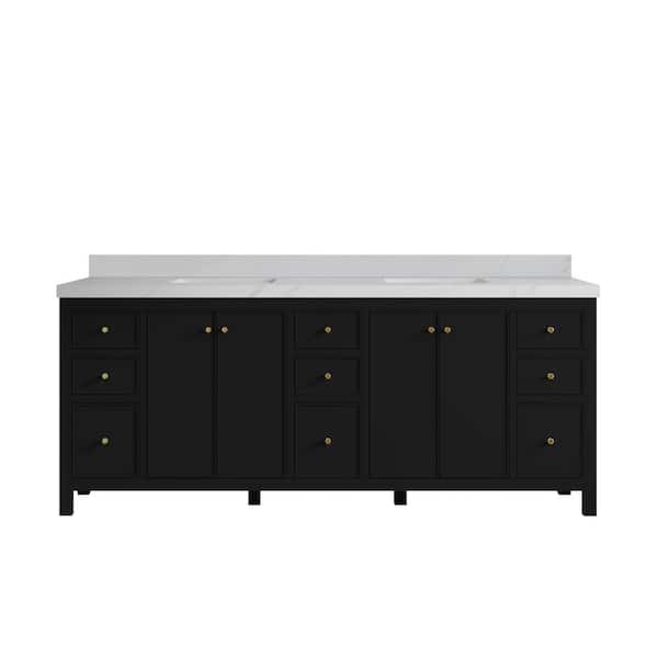 Willow Collections Chicago 84 in. W x 22 in. D x 36 in. H Double Sink Bath Vanity Black 2 in. Calcutta Sienna Qt. Top