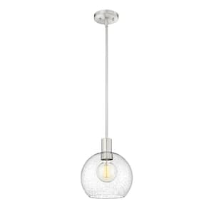 Margo 9.75 in. 1-Light Bubble Pendant Brushed Nickel with Clear Seedy Glass Shade