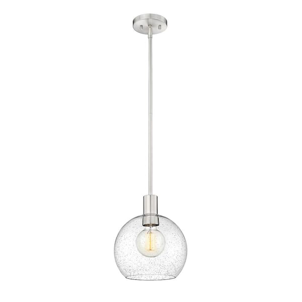 Unbranded Margo 9.75 in. 1-Light Bubble Pendant Brushed Nickel with Clear Seedy Glass Shade