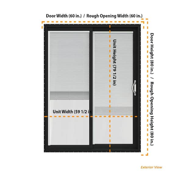 JELD-WEN FiniShield V-4500 60-in x 80-in 4-9/16-in Low-e Blinds Between The Glass Bronze Vinyl Sliding Left-Hand Sliding Double Patio Door Screen Included