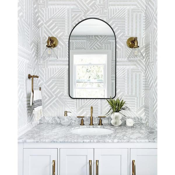 Decor Wonderland Rita 19.6 in. W x 39.5 in. H Large Arched Metal Framed Wall Mount Bathroom Vanity Mirror in Black