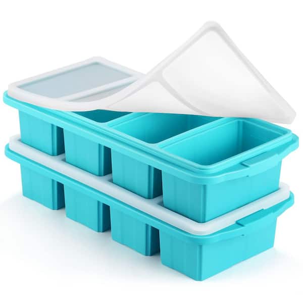 Silicone Freezer Tray with Lid, 4 Reinforced 1-Cup Compartments for Soup, Sauce, Broth and Leftovers