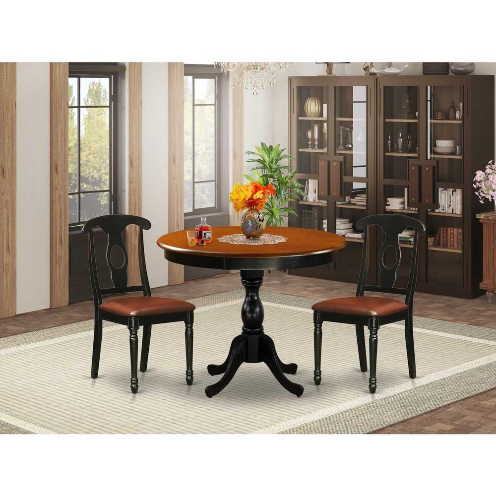 East West Furniture 3-Piece Black and Cherry Finish Solid Wood Top