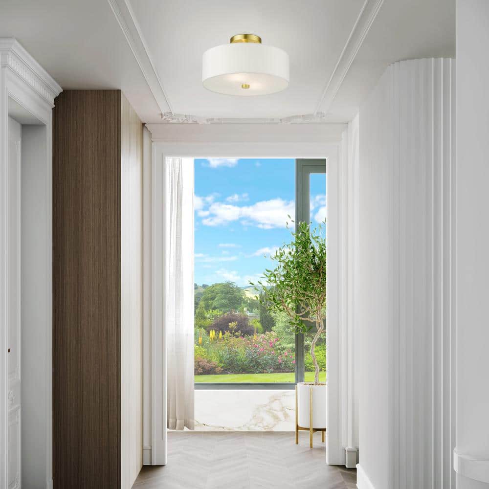 Meridian Satin Brass 2-Light LED Drum Semi-Flush Mount