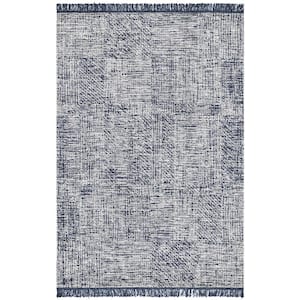 Vada Simple Striated Fringed Gray 9 ft. x 12 ft. Indoor/Outdoor Patio Area Rug