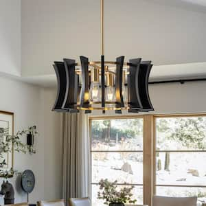 Axis 4-Light Modern Black and Gold Drum Chandelier for Living Room, Dining Room Island Pendant Light