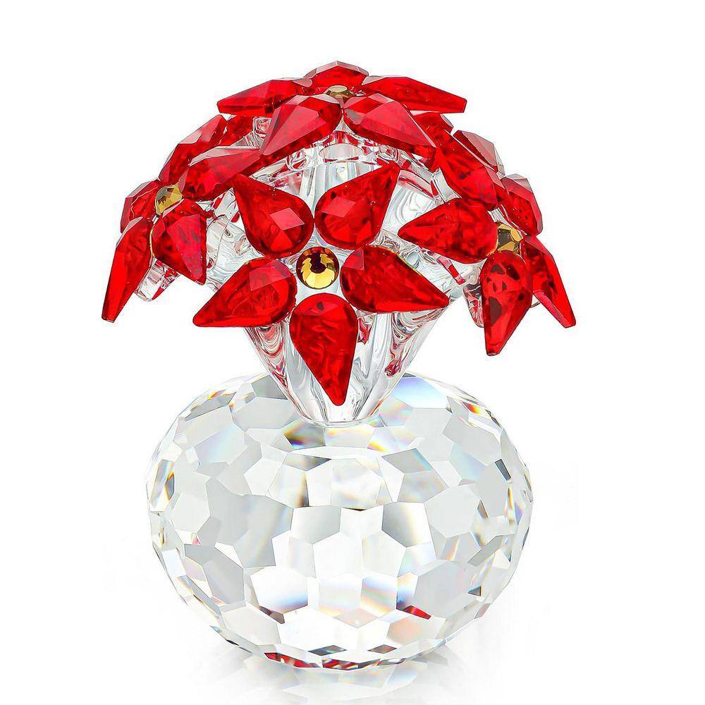 2.8 in. Red Crystal Poinsettia Figurine with Glass Flower Ornament