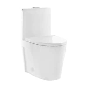 15 5/8 in. 1.1/1.6 GPF Dual Flush 1-Piece Elongated Toilet in Gloss White with Soft-Close Seat
