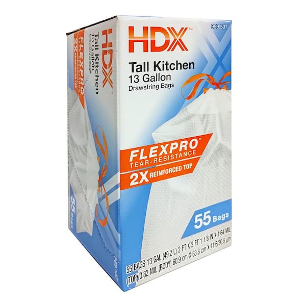 HDX 13 Gal. White Drawstring Kitchen Trash Bags (110-Count