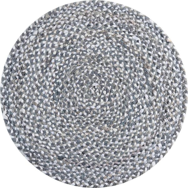 Unique Loom Braided Chindi Gray 3 ft. x 3 ft. Round Area Rug