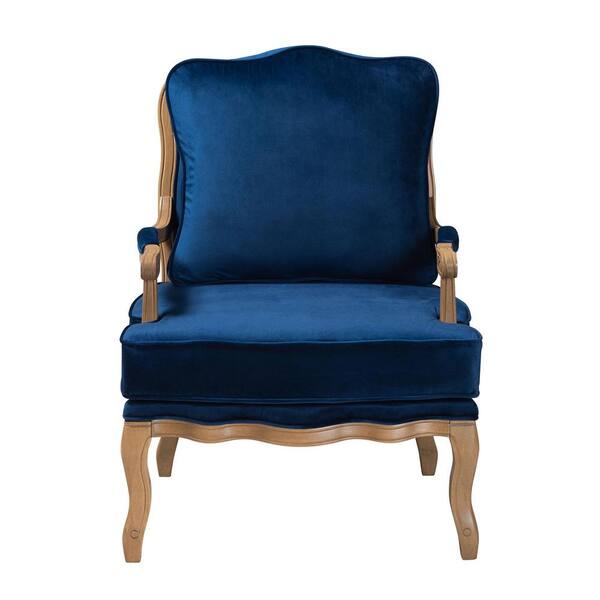 Baxton Studio Jules Navy Blue and Oak Brown Arm Chair 233 13260 HD