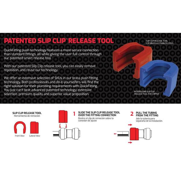 QUICKFITTING 1/2 in. Brass Push-to-Connect Tee Fitting with SlipClip  Release Tool (4-Pack) LF814R-4 - The Home Depot