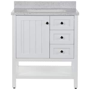 Lanceton 31 in. W x 22 in. D x 39 in. H Single Sink  Bath Vanity in White with Silver Ash Engineered Solid Surface Top