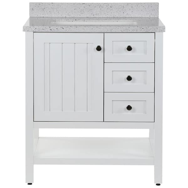 Home Decorators Collection Lanceton 31 in. Single Sink White Bath Vanity with Silver Ash Cultured Marble Top (Assembled)