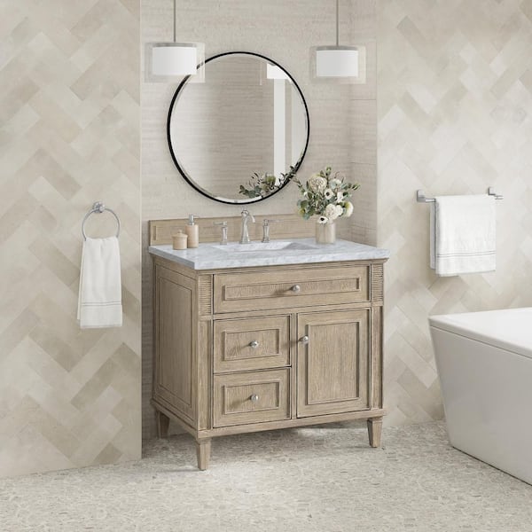 Lorelai 36.0 in. W. x 23.5 in. D x 34.06 in. H Single Bathroom Vanity in Whitewashed Oak with Carrara White Marble Top