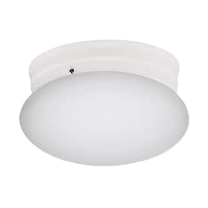 Dash 8 in. 1-Light White Flush Mount Ceiling Light Fixture with Opal Glass