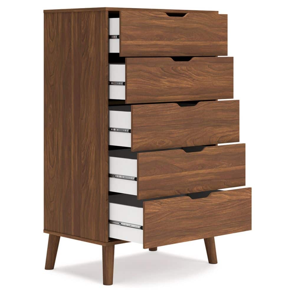 Auburn Brown 5-Drawer Mid-Century Modern Dresser