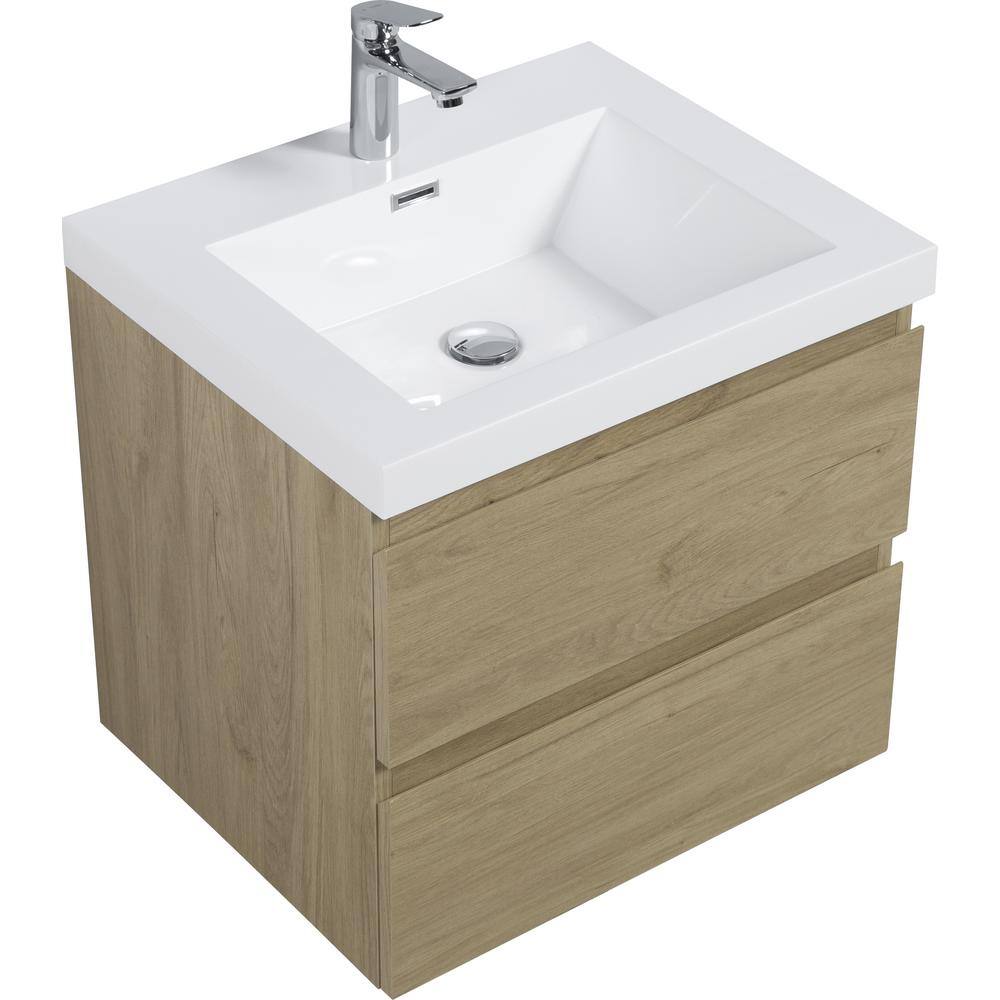 23.62 in. W x 19. 69 in. D x 22. 44 in. H in Single of Sink Floating Natural Oak Bath Vanity, with White Resin Top Basin price history on PriceWatchPro