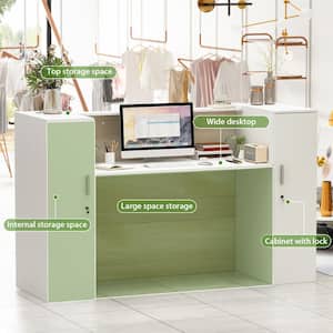 70.9 in. W White MDF Writing Desk with a Spacious Tabletop and 6-Enclosed Storage Shelves