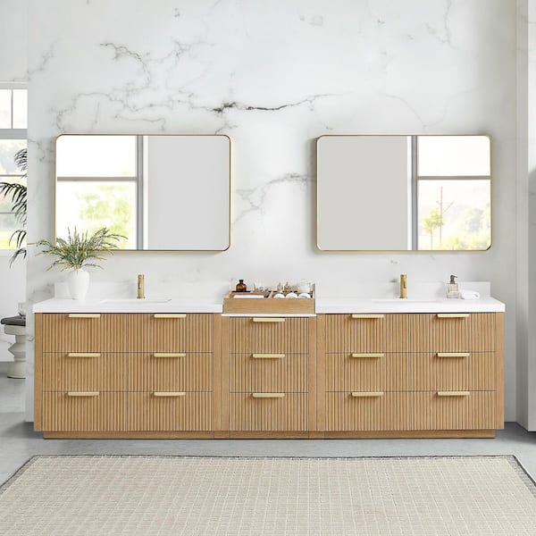 Santarem 120 in. W x 22 in. D x 35.6 in. H Double Sink Bath Vanity in Washed Ash Grey with Pure White Quartz Stone Top