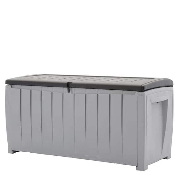 Keter Novel 90 gal. Durable Weatherproof Resin Black and Gray Deck Box Organization and Storage for Outdoor Patio and Lawn