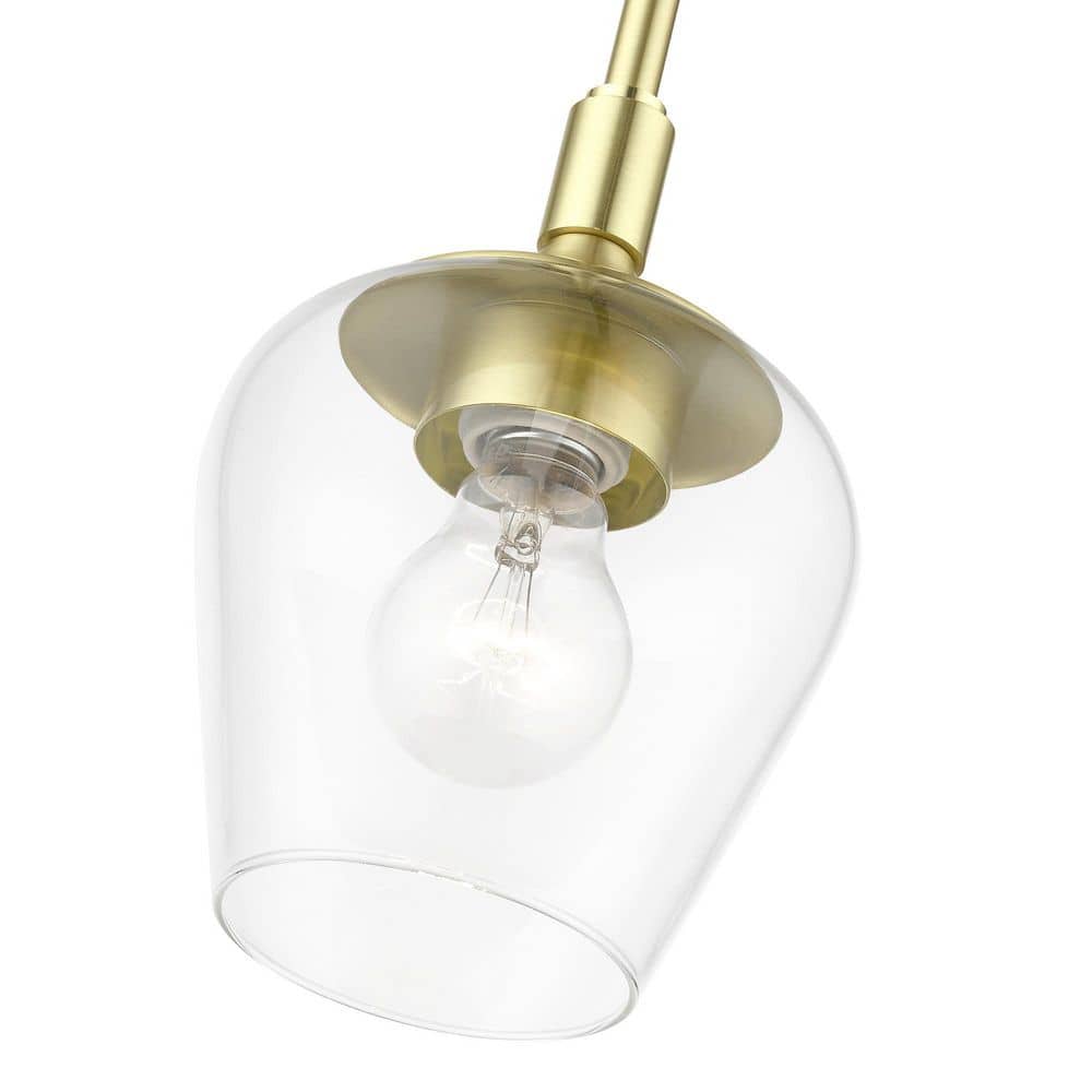 Elegant Transitional Satin Brass 1-Light Pendant with Clear Glass Shade