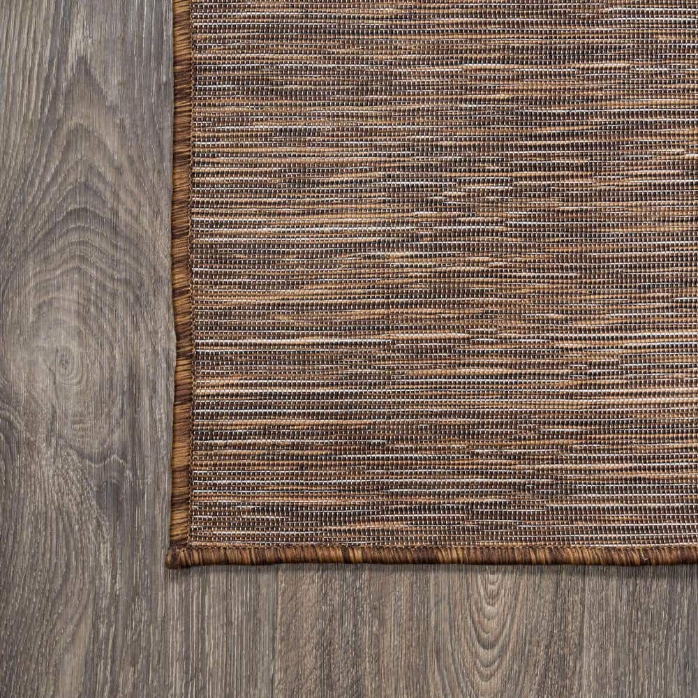 Modern Flatweave Solid Brown Synthetic Area Rug - Easy Care