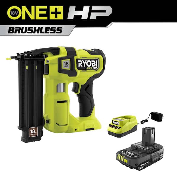 RYOBI ONE+ HP 18V 18-Gauge Brushless Cordless AirStrike Brad Nailer with 2.0 Ah Battery and Charger