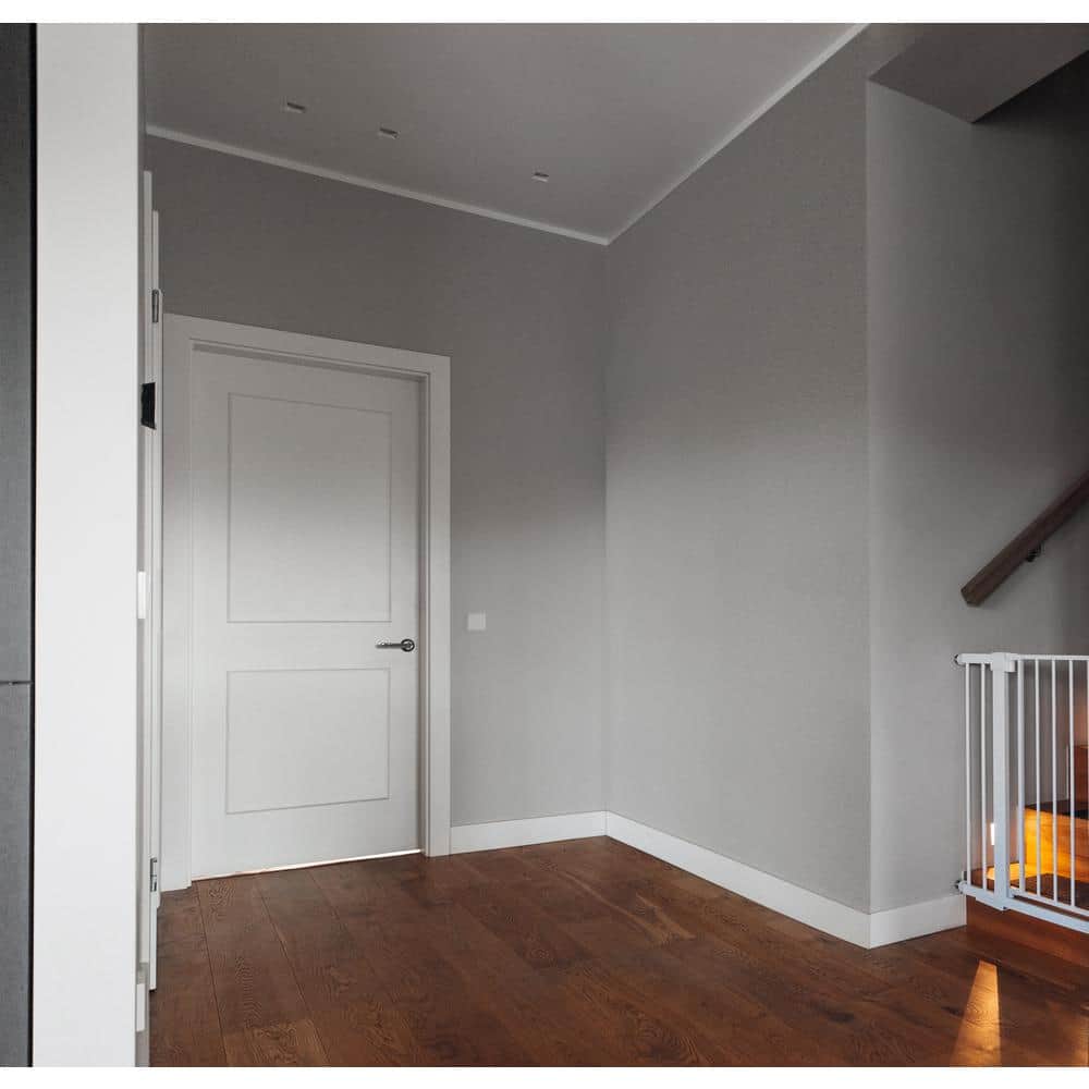 30 in. x 80 in. White Primed Solid Core Double Panel Prehung Door
