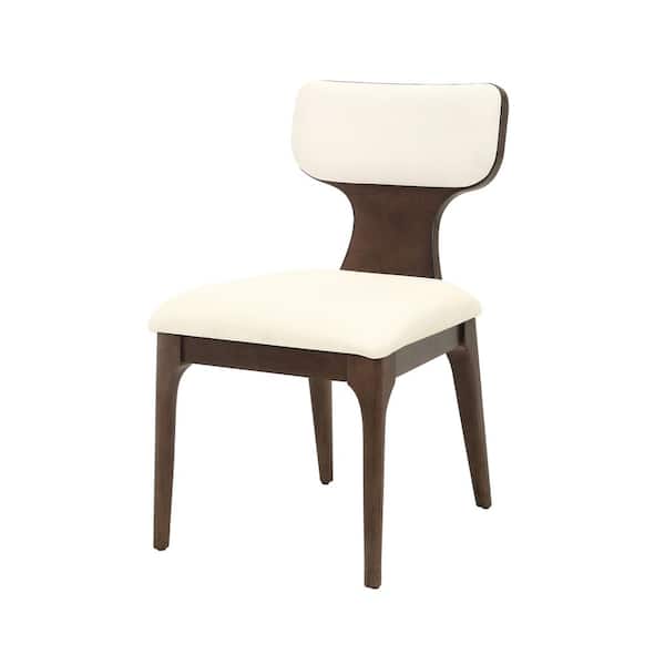 Conic Brown Oak and Beige Chenille Side Chair (Set of 2)